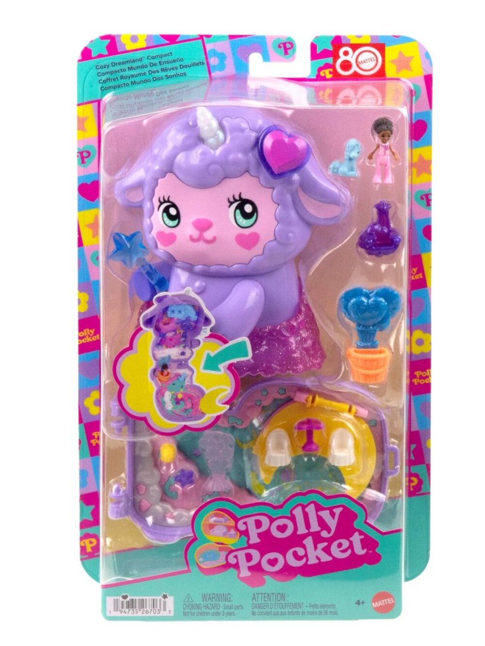 Polly Pocket Cozy Dreamland Lamb Compact Playset with 1 Micro Doll and Pet Unico